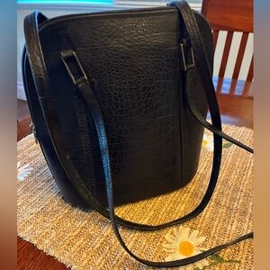 Vintage Sax Fifth Avenue Black Calfskin Embossed Dome ShoulderPurse Bag